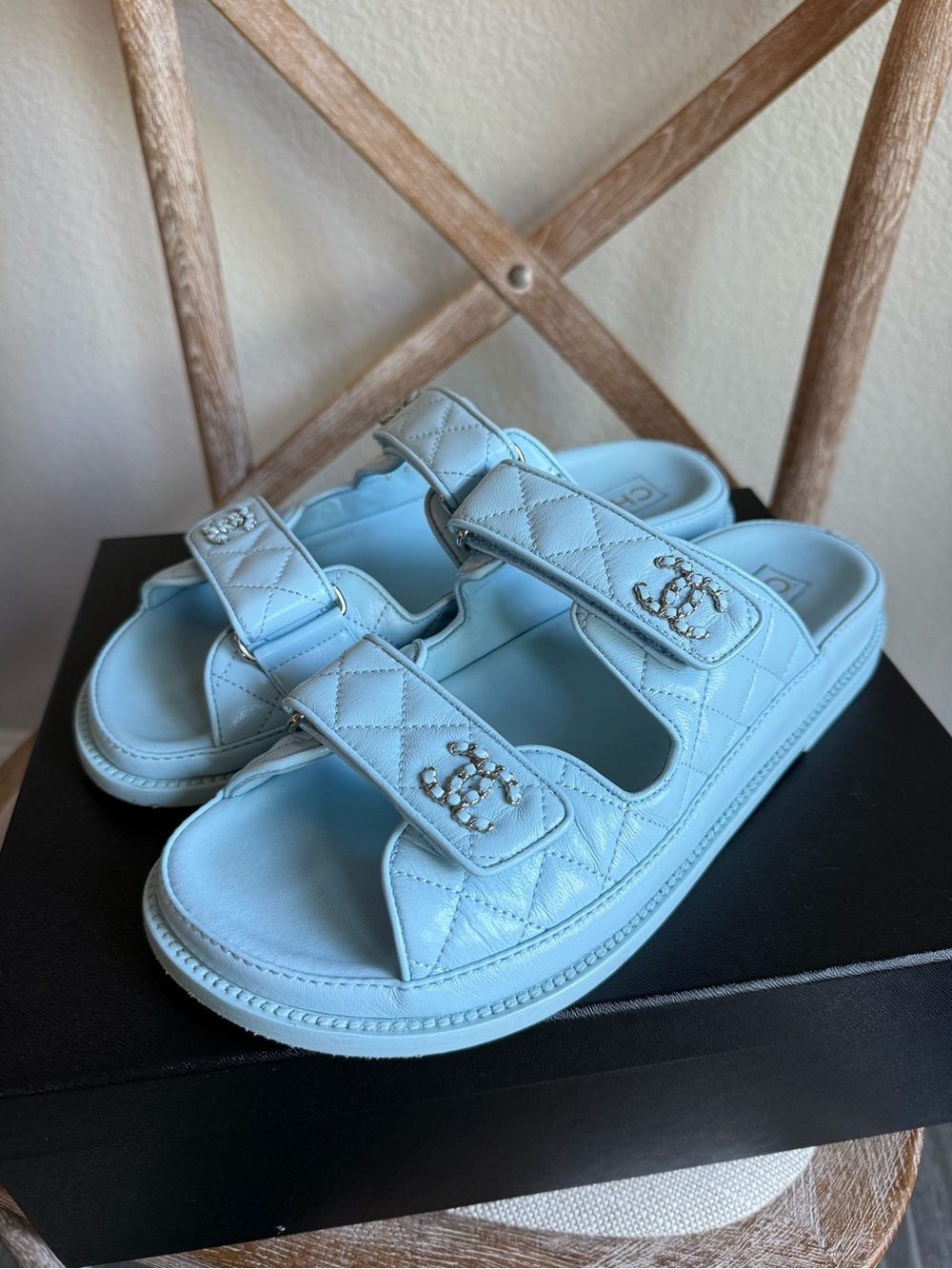Chanel dad sandal mules light blue